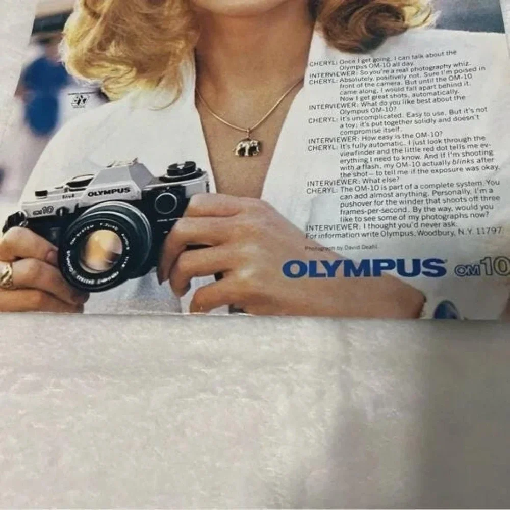 1980 Olympus Cameras Cheryl Tiegs Original Vintage Print Ad